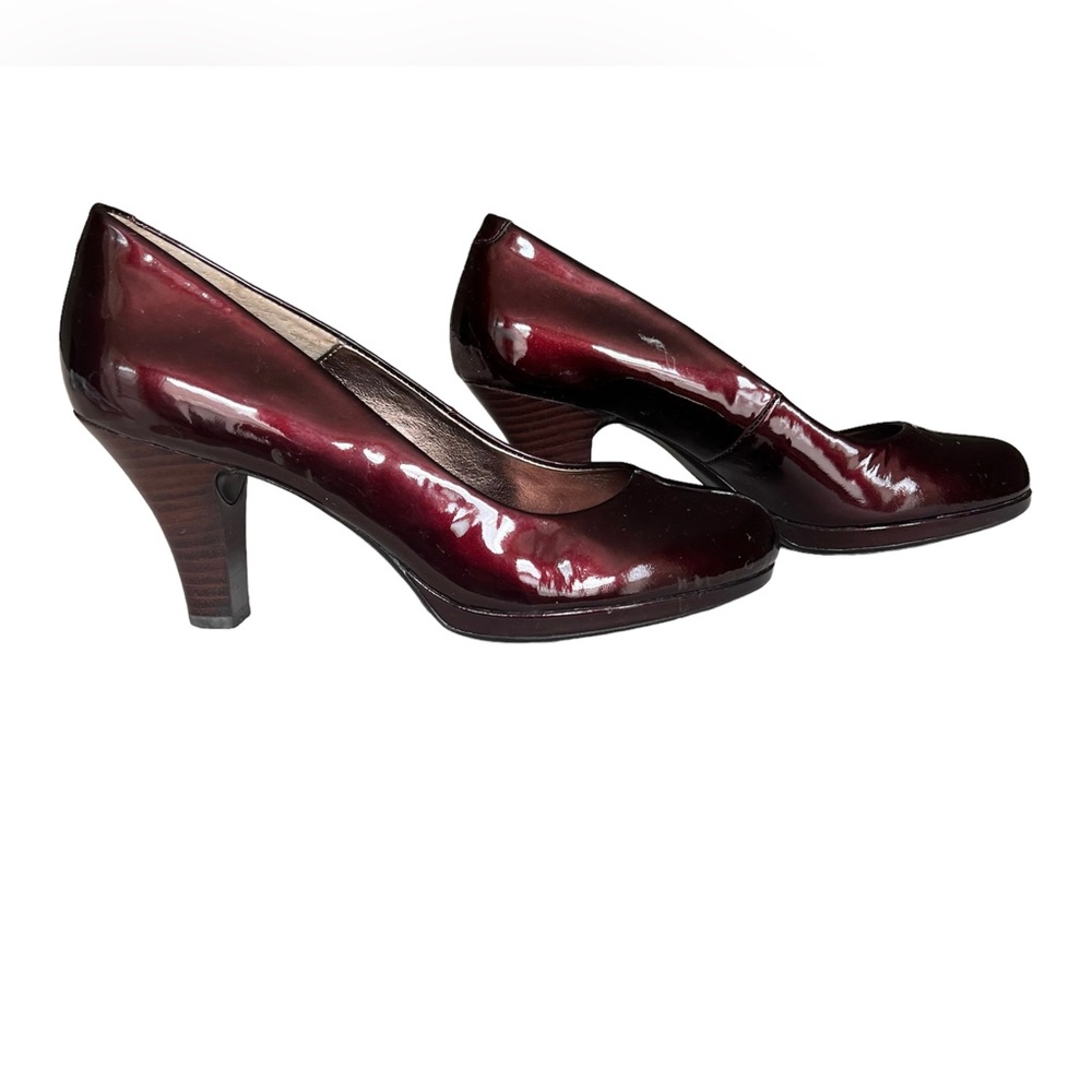 Sofft Patent Maroon Burgundy Deep Wine Pumps Block Heel Size 6